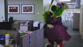 Phillie Phanatic Destroys ESPN Office  ESPN [upl. by Knapp]