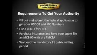 DOT Authority How to Get Your MC Number and More  Progressive Reporting [upl. by Marguerie]