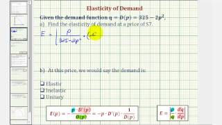 Ex Elasticity of Demand  Quadratic Demand Function [upl. by Nnylyak734]