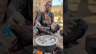 Wow ‼️😋 The Soup is ready This mamas awaits for breakfast hadzabetribe villagelife food [upl. by Emsmus]