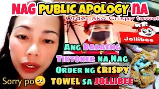 PUBLIC APOLOGY ng Babae na Nag Order ng CRISPY TOWEL sa JOLLIBEE  May Mensahe din sa mga BASHERS [upl. by Nitz148]