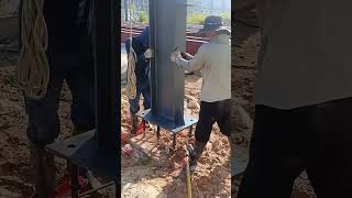 Installation process of steel structure pillars for factories [upl. by Patricia]