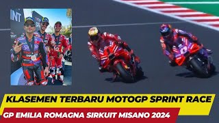 KLASEMEN MOTOGP 2024 TERBARU HARI INI SETELAH SPRINT RACE GP EMILIA ROMAGNA ITALIA MISANO [upl. by Adnilra]