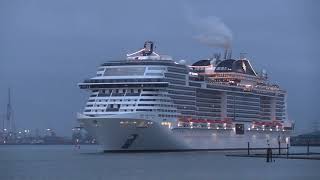 Cruise Ship MSC GRANDIOSA maiden departure from Southampton One Way to Barcelona [upl. by Emmeline]