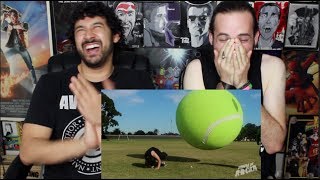 GIANT TENNIS BALL GLADIATOR RackaRacka REACTION [upl. by Garnette789]