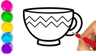 Tea Cup Drawing and Coloring for kids  How to draw tea cup step by step easy [upl. by Carrol]