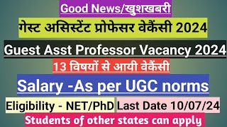 Guest Asst Professor Vacancy 2024गेस्ट असिस्टेंट प्रोफेसर वेकैंसी13 SubjectsContractual [upl. by Eatnahc]