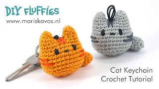 How to crochet  easy Cat Amigurumi keychain tutorial  great for beginners  English [upl. by Pascasia]