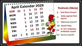 April Calendar 2028 aprilcalender2028 [upl. by Yellat]