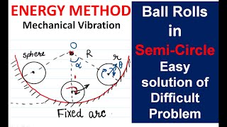 Find natural frequency of rolling ball  Vibration semicircular arc ENERGY METHOD  Example [upl. by Ical]