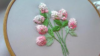 3D Embroidey bouguet Pink Clover Flower  Super simple stitches [upl. by Nylrats281]