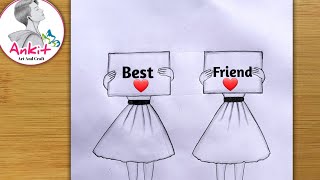 Best friend ❤pencil sketch  step by step very easyhow to draw friendship day drawing bff drawing [upl. by Notreve]