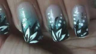 Sparkling Ocean Flower Nail Art Tutorial [upl. by Francesca134]