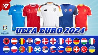 🔵 All 24 Teams Kits UEFA Euro 2024  Home amp Away Jerseys Euro 2024 [upl. by Grimaud]