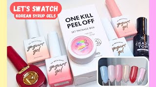 Unboxing and swatching Korean syrup gels mini nail tutorial cheek nails no talking relax [upl. by Ialda]