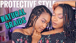 Braids on Natural Blown Out Hair  Protective Styling [upl. by Nillor]