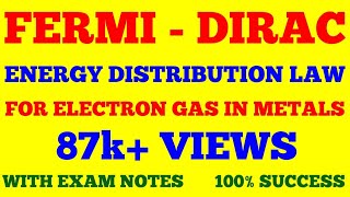 FERMI DIRAC ENERGY DISTRIBUTION LAW FOR ELECTRON GAS IN METALS  FERMI ENERGY  FERMI LEVEL  NOTES [upl. by Aivilo]