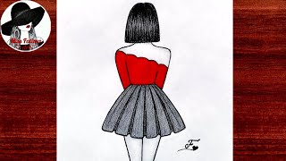 Very Easy Girl Drawing  Girl Drawing Step By Step  Easy Girl Backside Drawing [upl. by Adnana36]