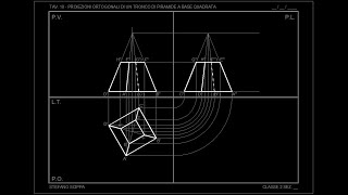 D2  012  Proiezioni ortogonali  Tronco di piramide a base quadrata ruotato di 30° [upl. by Ambur949]