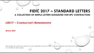 FIDIC 2017 Cl 43  L017 Contractors Representative [upl. by Annovaj424]