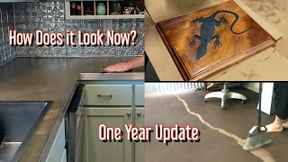 Concrete Countertops amp Earthen Floor  Repair amp Maintenance After 1 Year  OffGrid Solar Passive [upl. by Binnings]