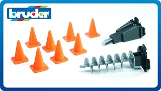 Bruder Toys Accessories Mini Excavators Hyrolic Hammer Auger Pylons 02408 [upl. by Boesch]