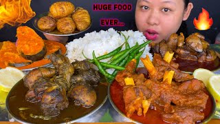 ‘SPICY’ MUTTON CURRY BLACK CHICKEN CURRY CHICKEN LIVER CURRY FISH CURRY amp BAKED POTATOES MUKBANG [upl. by Iaw]