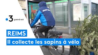 Reims  ce coursier ramasse les sapins de Noël à vélo [upl. by Atinna]