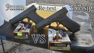 9mm VS 357 sig Retest Full Size in ballistics gel [upl. by Odrarej]