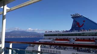 Discovery sounds horns as she departs Ajaccio Corsica 2017 marking the last time the 2 ships will [upl. by Terrell96]