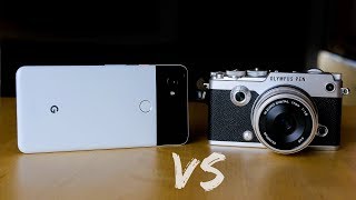 Crazy Comparison Google Pixel 2 XL Smartphone vs Olympus PenF Micro Four Thirds Camera [upl. by Itnava473]