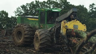 Steep Tract with Triple J Logging  768LII Bogie Skidder  John Deere Forestry [upl. by Niu150]