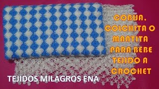 Mantita Cobija o colchita tejida a crochet para Bebe punto Rombos con Borde Espuma de Mar [upl. by Ulrica]