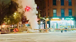 FDNY BOX 0878  VIDEO 2 OF 2 REGARDING LARGE STEAM LEAK THAT EVENTUALLY LEAD TO STEAM PIPE EXPLOSION [upl. by Lyrahc]