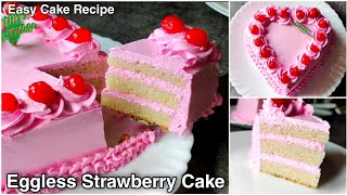 Eggless Strawberry Cake Recipe  Easy Sponge Cake Without Oven Condensed milk Butter Milk Powder [upl. by Aretina]