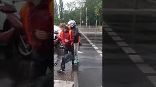 Motorist clears climate activists out the way to drive scooter through road blockade [upl. by Aneetsyrk]