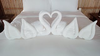 how to make towel swan bed decorationtowel folding swanhousekeeping artRB LOVEviralvideo [upl. by Vaden769]