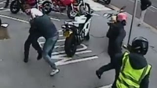 CCTV shows failed Ducati motorcycle robbery in Croydon [upl. by Aisnetroh]