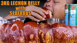 LECHON BELLY with SEAFOODS MUKBANG  PINOY FOOD MUKBANG PHILIPPINES  COLLAB TheFoodieBee [upl. by Anhavas619]