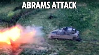 Rare footage shows Ukrainian Abrams tank blasting Russian forces with devastating shell fire [upl. by Ia]