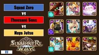 Siege Wars  Squad Zero v Thousand Suns v Naya Jutsu  Summoners War [upl. by Aribold757]