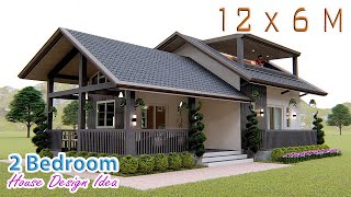 SMALL HOUSE DESIGN  12 X 6 Meters with 2 Bedroom  Pinoy House Design [upl. by Fernald]