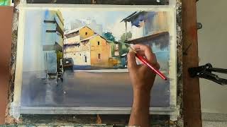 Peth Area Pune  Demo by Milind Mulick  Watercolor Painting  Watercolor Drawing [upl. by Olga667]