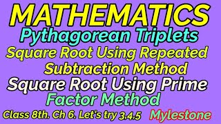 Pythagorean TripletsRepeated subtraction Method to find square rootclass 8th ch 7 Lets try 345 [upl. by Yniattirb]