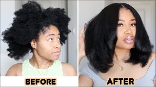 Natural Hair KINKY TO STRAIGHT ROUTINE full bodyone product [upl. by Nosilla137]