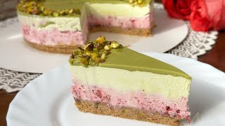 Bez pečenja čizkejk ❤️💚 MALINA PISTACIJA 💚❤️  No bake cheesecake Raspberries  pistachios [upl. by Claribel]