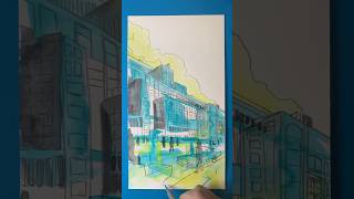 Streetscape watercolor drawing doodle art city [upl. by Nohtanoj]