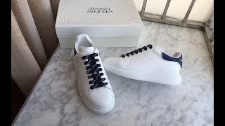 Alexander McQueen Oversized White Navy Blue Sneaker Review [upl. by Akenal146]