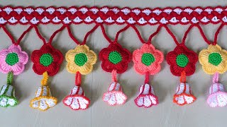 फूलों वाला आसान लटकन तोरन Crochet Woolen Toran Door Hanging Gate Parda crochet knitting [upl. by Graybill]