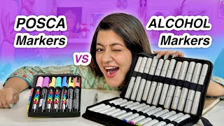 Who Will WIN 😱 Posca Markers vs Alcohol Markers vs Black Pen 🎨 [upl. by Clementia]